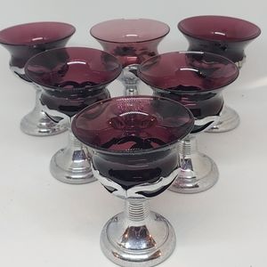 Farber Bros. Art Deco Amethyst Silver Cordial Glasses Krome Kraft Dessert